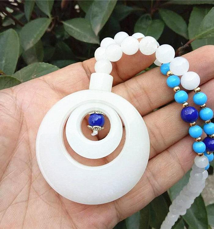 时尚精品金丝玉白玉子母套环平安扣毛衣链_时