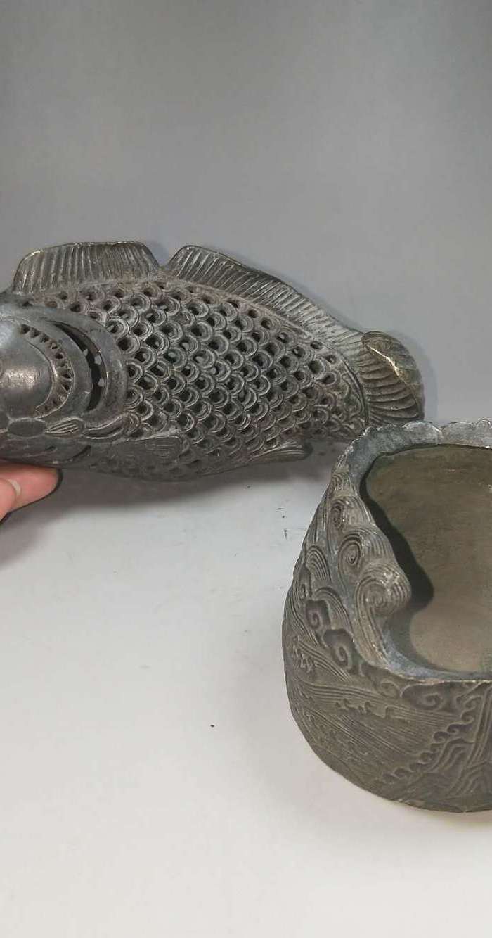 清代铜熏香炉,造型鲤鱼跃龙门寓意美好,包浆浑