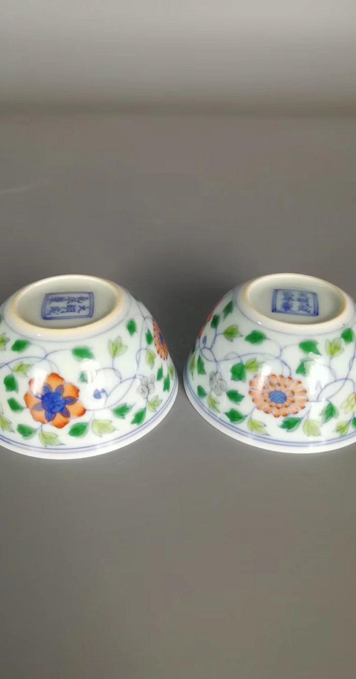 斗彩花夲杯一对