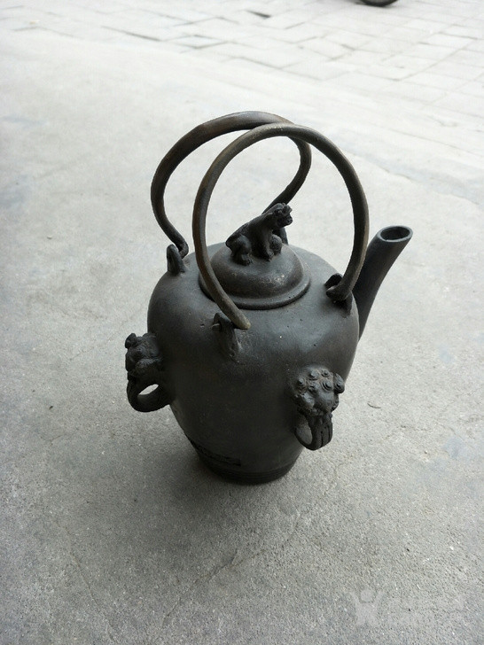 老铜器 兽壶 兽环手提壶 老提梁茶壶 铜水壶