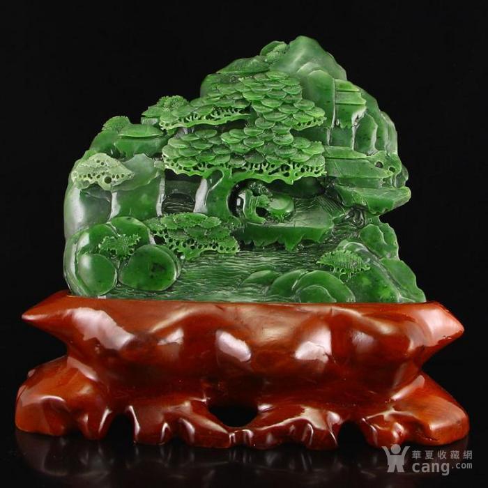 中国天然绿色和田玉 松树雕像w证书