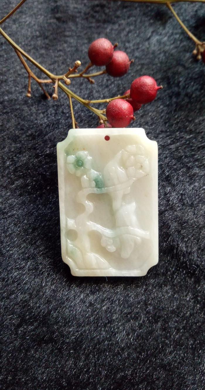 民国时期老翡翠 白底青 喜上眉梢 寓意吉祥