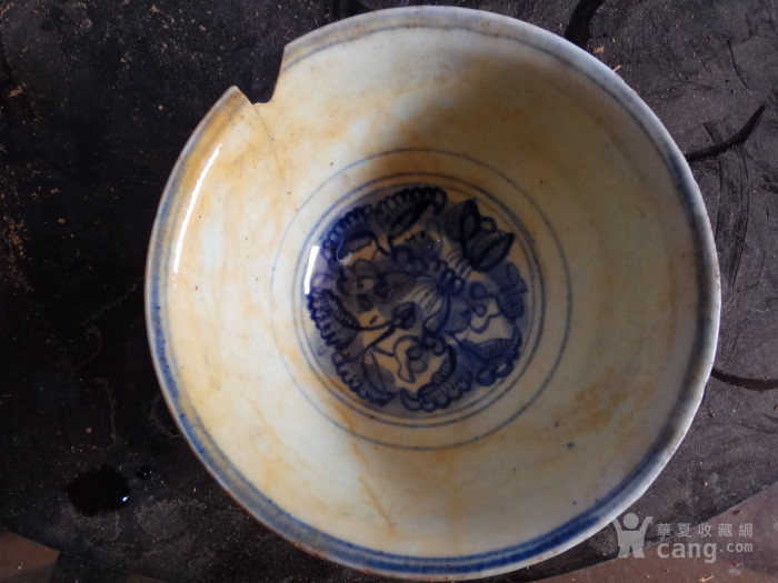 明代民窑永乐一把莲心青花折枝大碗一只