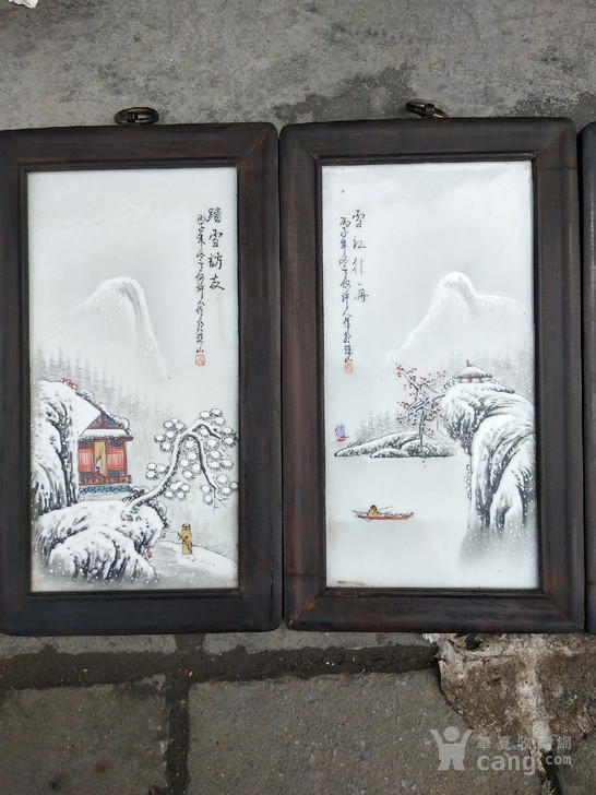 手绘浮雕瓷板画 雪景瓷板挂牌画