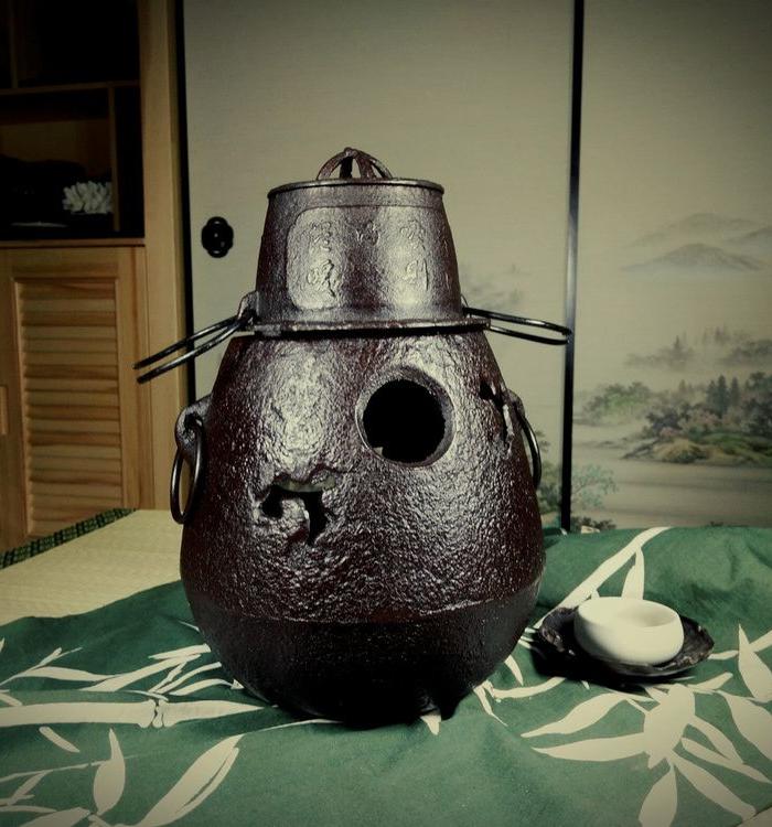 551 茶道具日本铸铁汉诗文老茶饭风炉釜一套