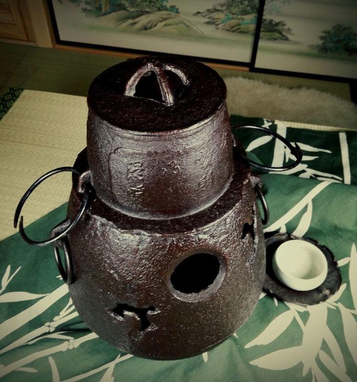 551 茶道具日本铸铁汉诗文老茶饭风炉釜一套