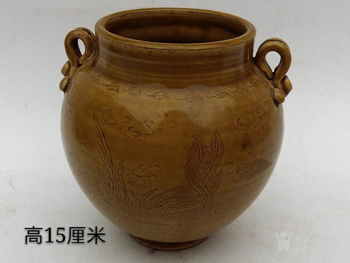 收来黄秞双耳罐