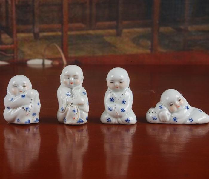 高白泥高白釉雕塑瓷 一休一套 4个