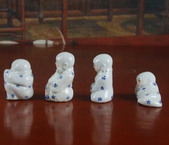 高白泥高白釉雕塑瓷 一休一套 4个