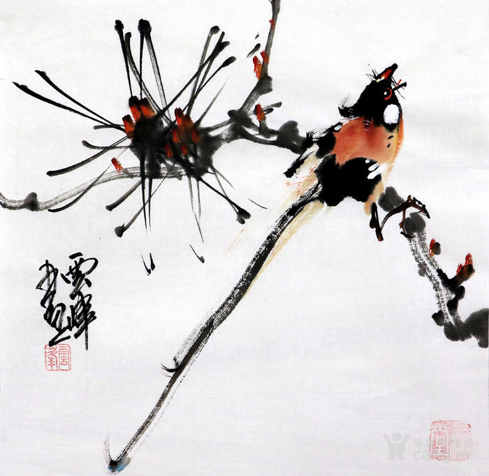 名家赵少昂风格花鸟国画云峰小品手绘写意花鸟装饰画