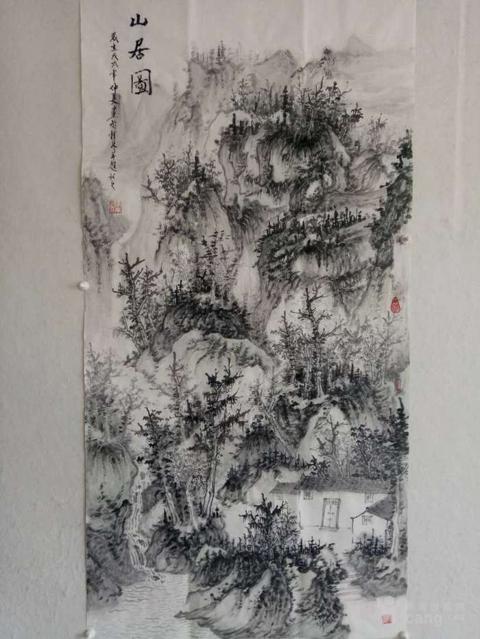 著名书法家:叶圣兴老师四尺中堂金粉百福图装裱效果图片