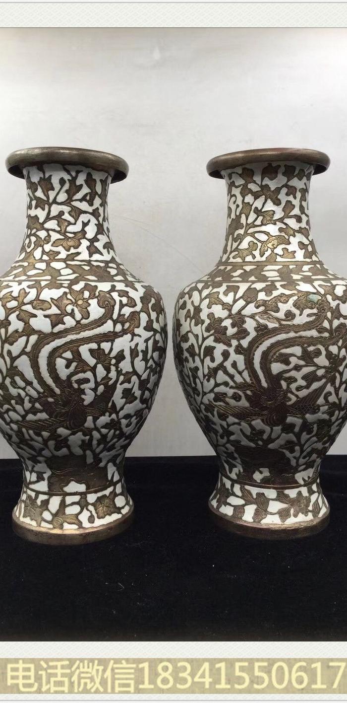 民国铜烧蓝凤穿牡丹赏瓶 1806.27