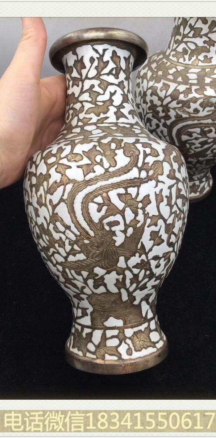 民国铜烧蓝凤穿牡丹赏瓶 1806.27