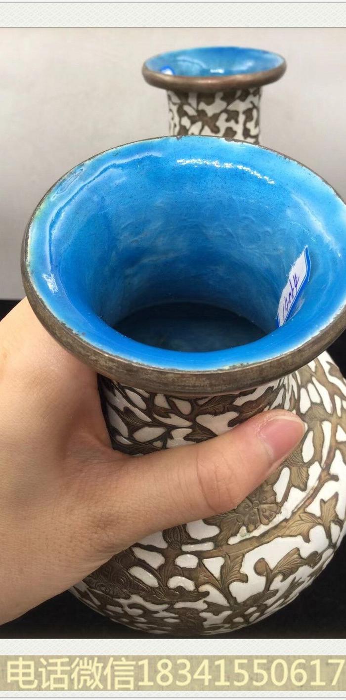 民国铜烧蓝凤穿牡丹赏瓶 1806.27
