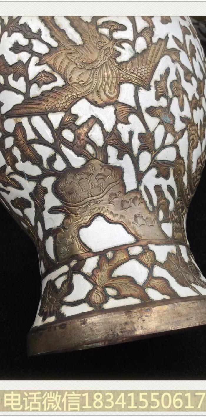 民国铜烧蓝凤穿牡丹赏瓶 1806.27