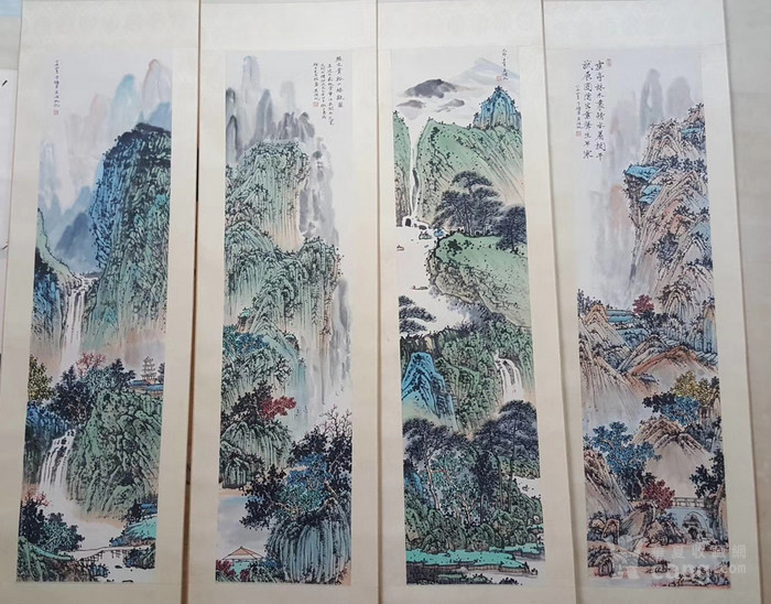 吴湖帆青绿山水四条屏