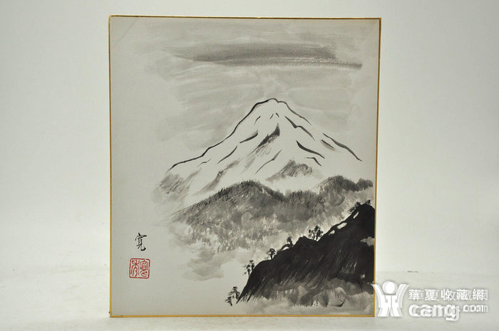 日本回流!国外画家纯手绘富士山水墨画!有款!