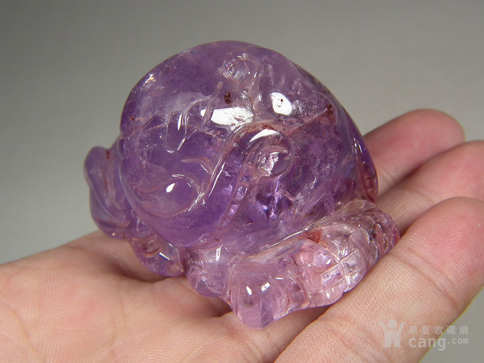 老紫色水晶圆雕卧像大摆件