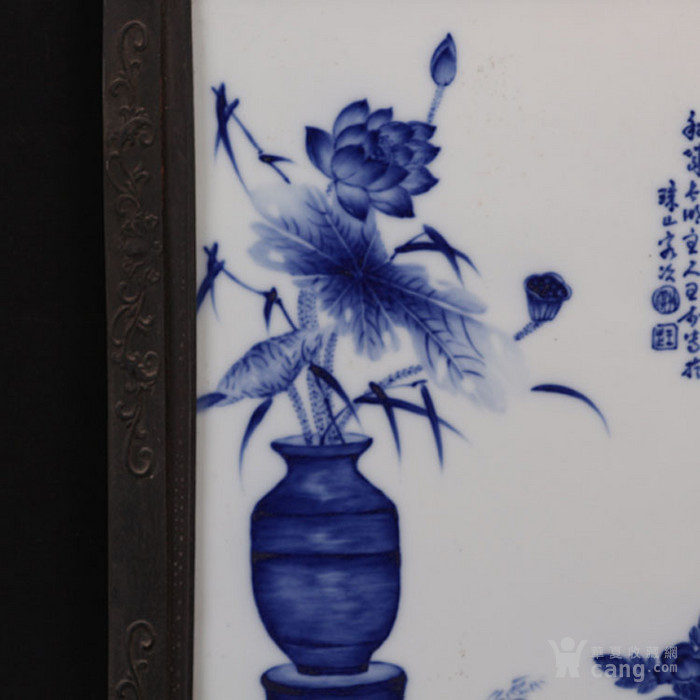 王步青花瓷板画 荷塘清夏