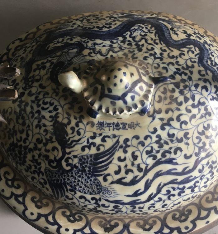 明代青花盘龙玄武摆件