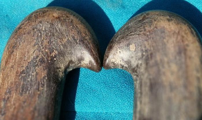 清代木雕练武用的古代兵器钩戟一对用于镇宅避