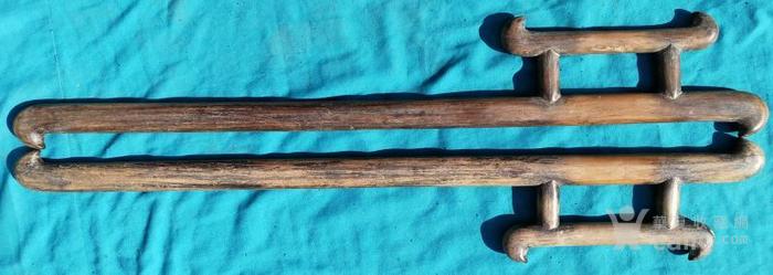 清代木雕练武用的古代兵器钩戟一对用于镇宅避