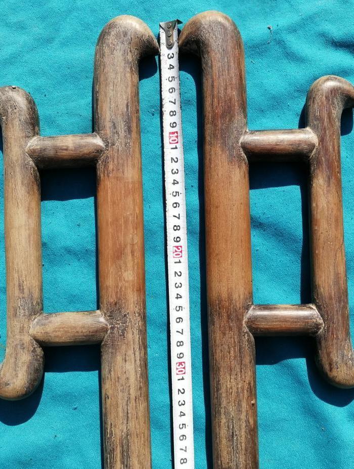 清代木雕练武用的古代兵器钩戟一对用于镇宅避