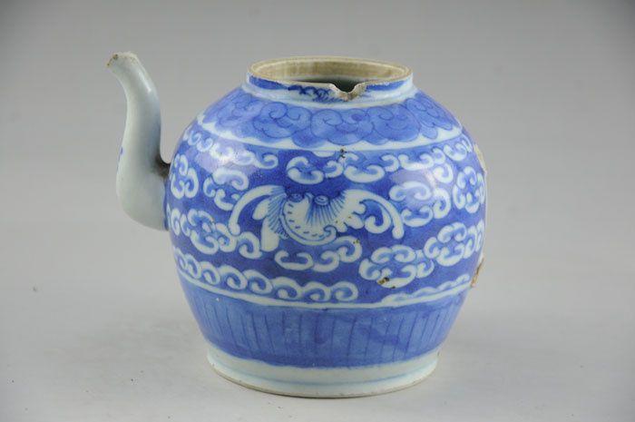 18519清代福在眼前茶壶青花瓷景德镇老瓷器包