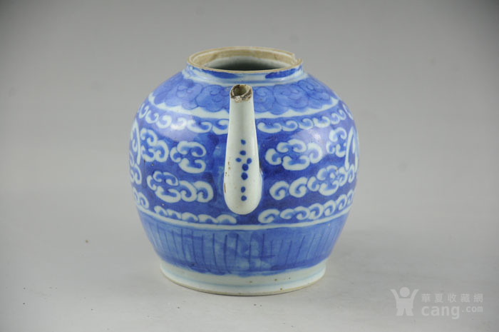 18519清代福在眼前茶壶青花瓷景德镇老瓷器包