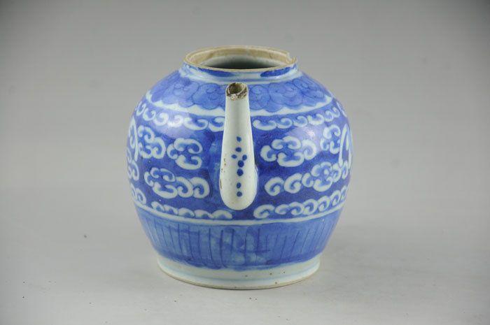 18519清代福在眼前茶壶青花瓷景德镇老瓷器包