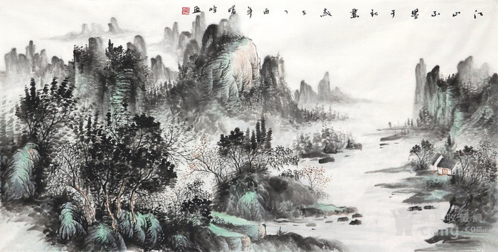 李曙峰纯手绘国画山水字画收藏客厅四尺水墨山水画