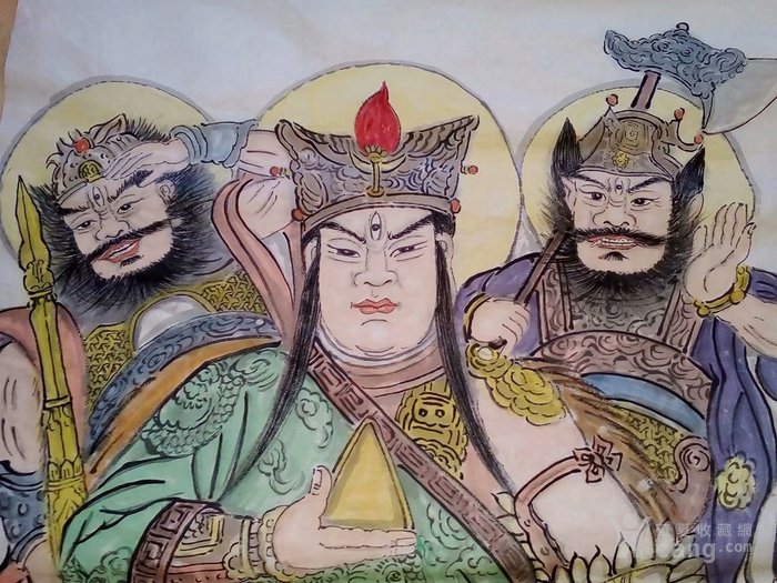 保证纯手工绘画大尺寸人物画国画华光大帝配千里眼顺风耳将*神像