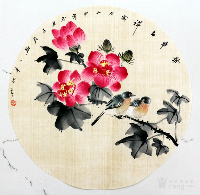 *子君手绘国画花鸟字画收藏小品圆心小写意工笔花鸟