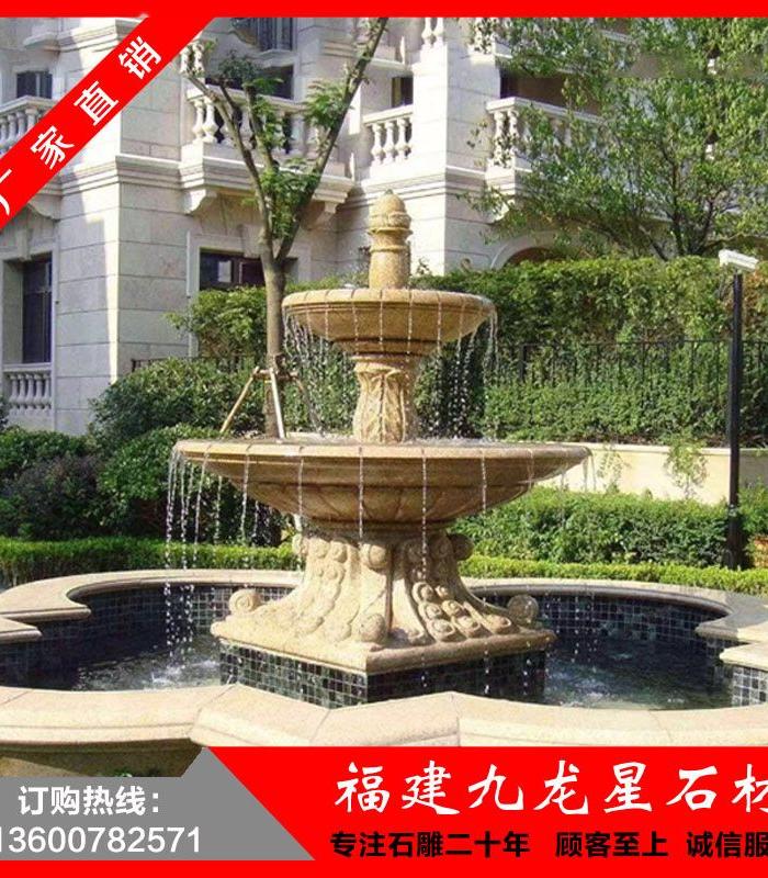 双层喷泉水景 欧式石雕水钵 喷水池景观厂家