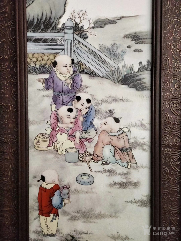手绘五子登科瓷板画四条屏