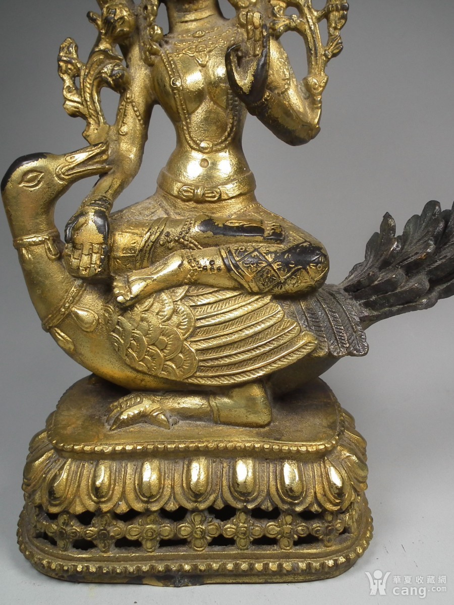 老黄铜鎏金莲花座藏传佛教大梵天佛像一尊