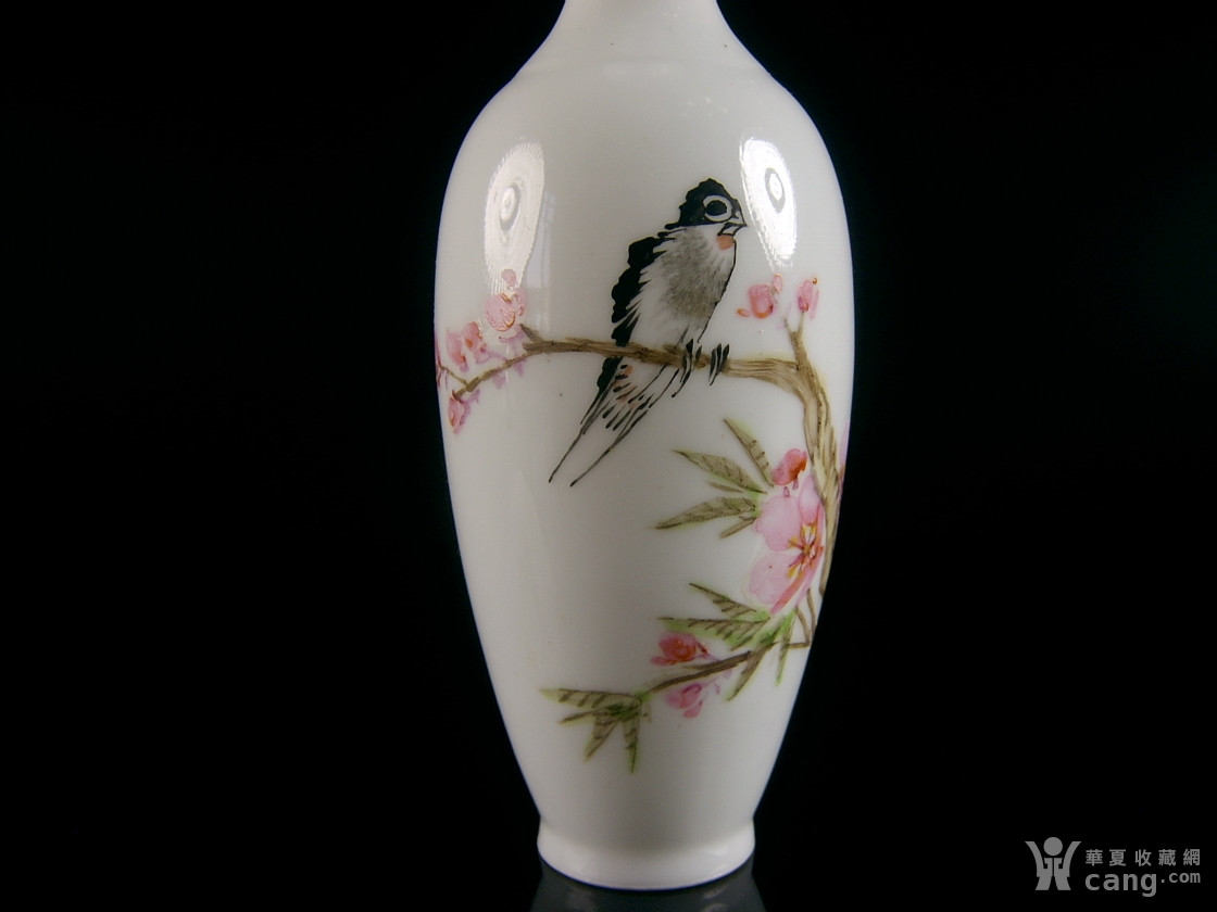 邹甫仁花鸟薄胎柳叶瓶 八十年代景德镇艺术瓷厂出品