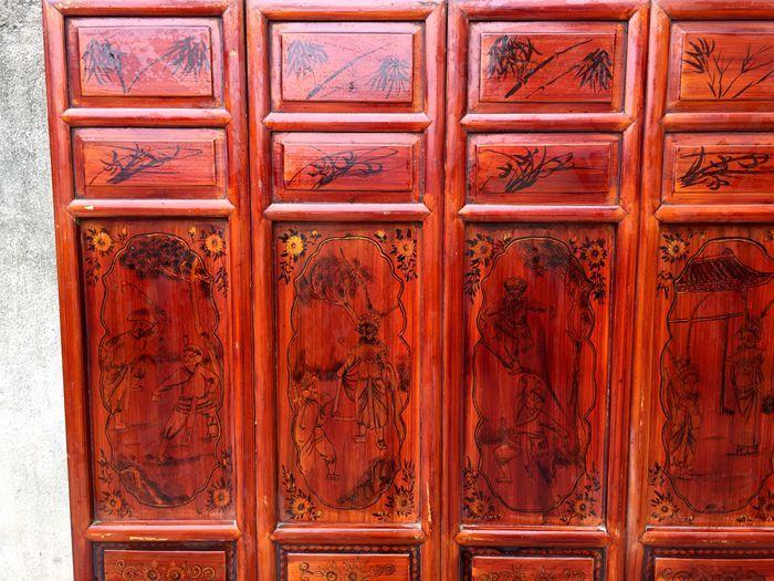 xq-1515戏曲人物手绘漆画床围屏风