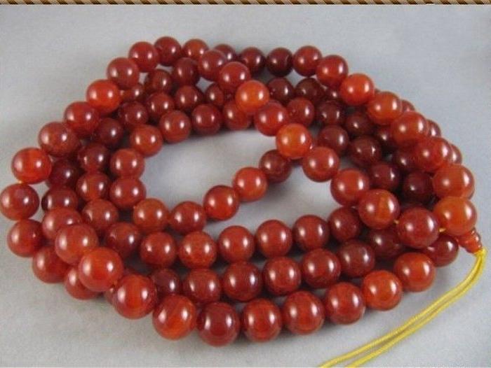 极品藏式老南红色冰裂纹玛瑙108颗