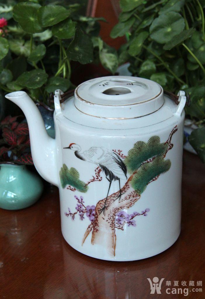 【古美睦月】出品:景德镇红旗瓷厂五彩手绘松鹤延年纹茶壶包老
