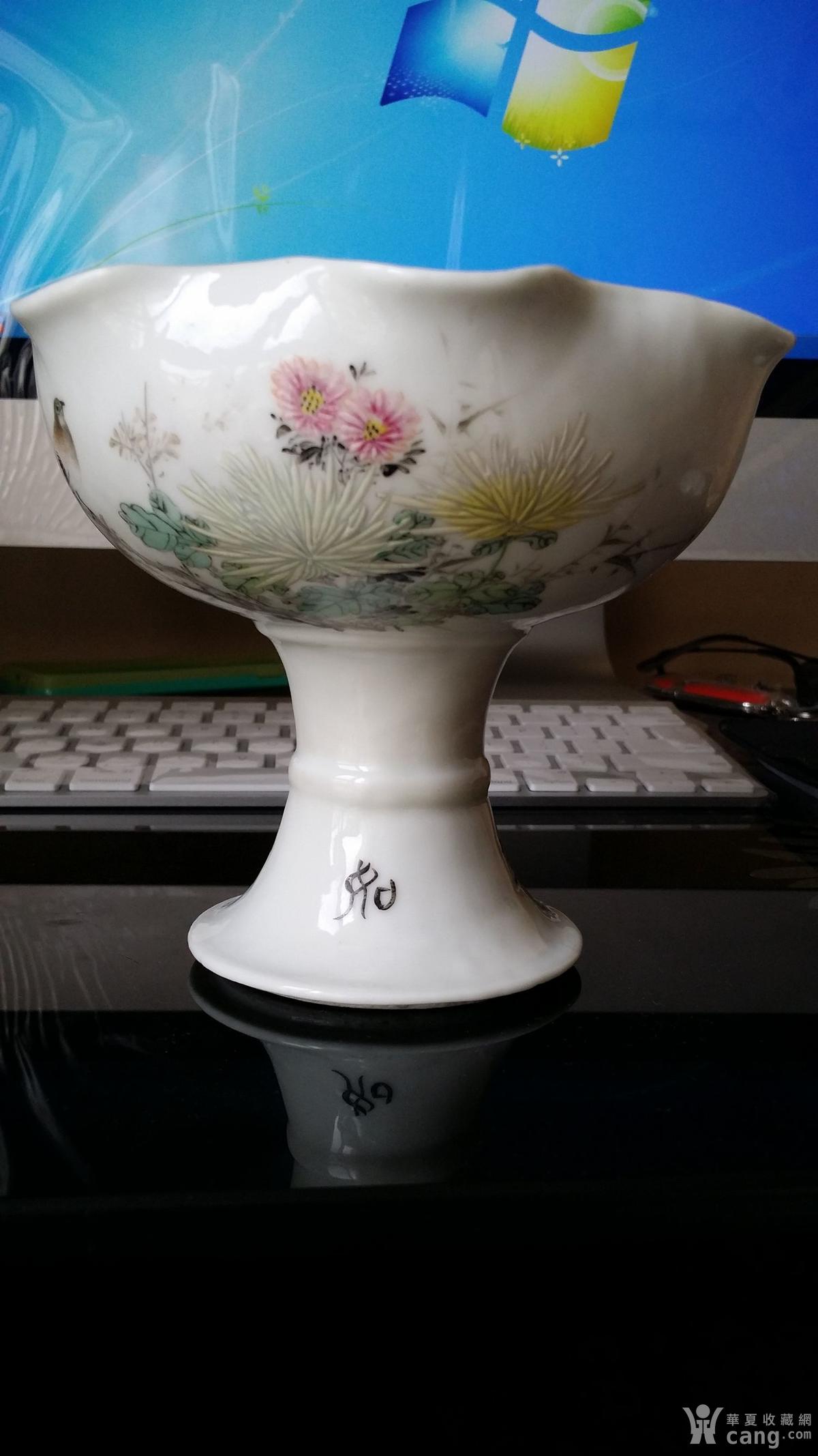 瓷器 民国名家仙槎精品花鸟高足杯