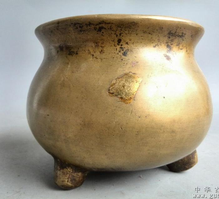 清代传世老铜贴金香炉
