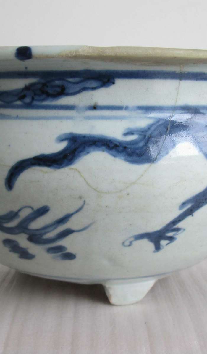 清代清早期,康熙早期,老康,大型三足青花双龙香炉