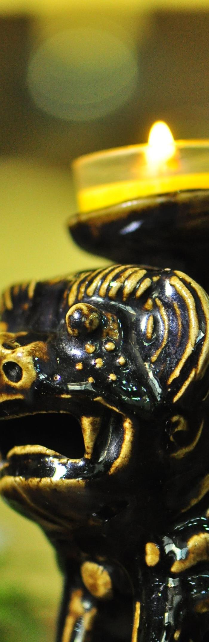 明——黑釉 狮子灯