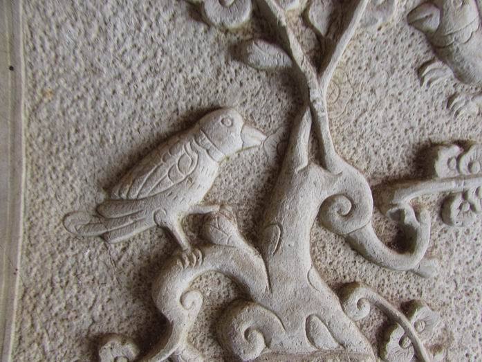 清代白石雕花鸟件一对