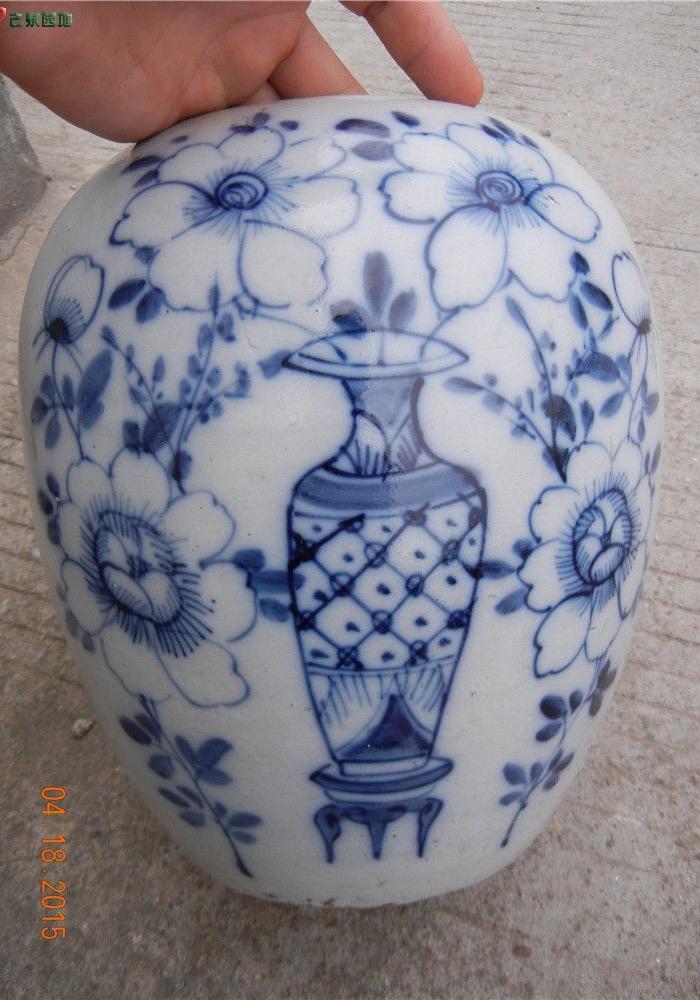 漂亮的晚清民国青花冬瓜罐两个