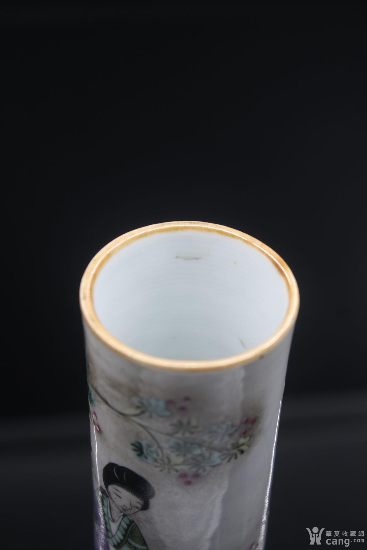 瓷器 民国 民国唐子桢画款粉彩人物小香筒