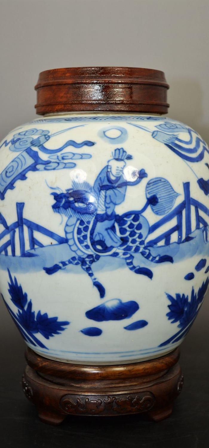 清康熙青花麒麟送子图罐