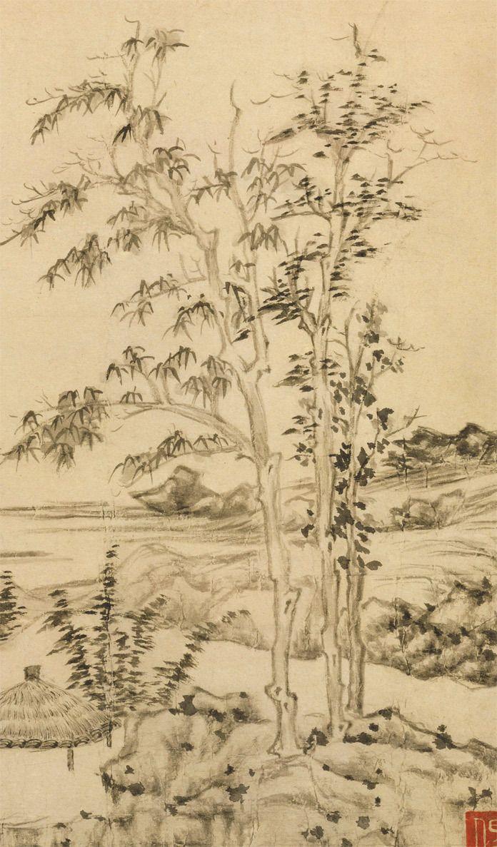 元-倪瓒-秋亭嘉树图-纸本