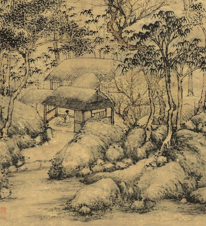 明代沈周桃花书屋图